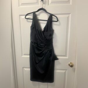 Maggy London Satin V-Neck Ruched Little Black Cocktail Dress Size 8